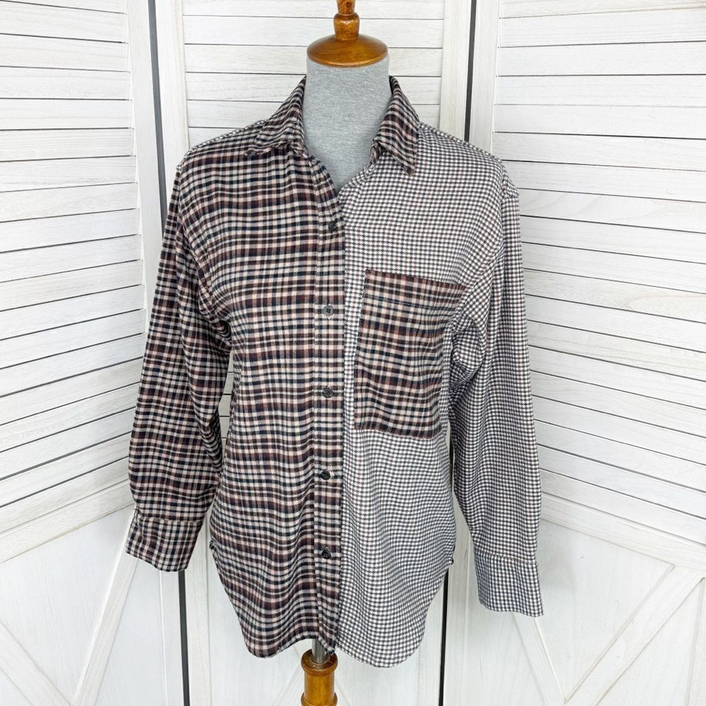 Abercrombie & Fitch Oversized Multi Plaid Flannel Shirt Brown XS Button Up